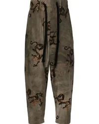 Uma Wang Pigiama dragon-print tapered cotton trousers Grau