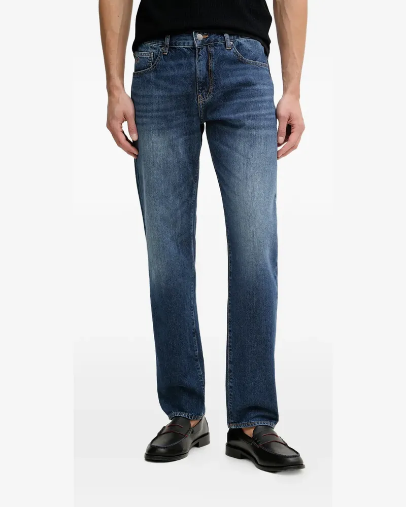 Armani Exchange logo-embroidered faded jeans - Blau Blau