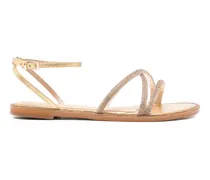 Flache Sandalen mit Verzierung - Gold