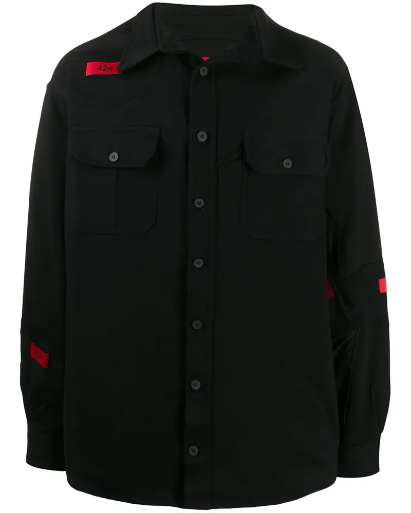 FourTwoFour on Fairfax Hemdjacke mit Logo - Schwarz Schwarz