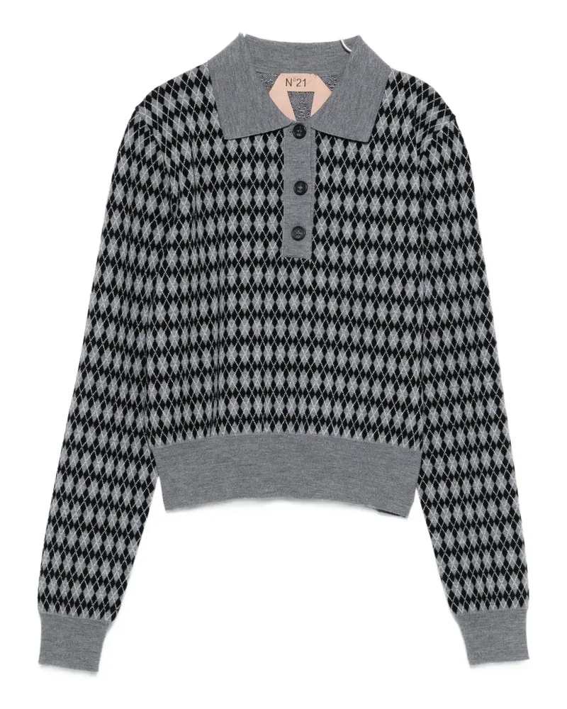 N° 21 Geknöpftes Strickoberteil mit Argyle-Muster - Grau Grau