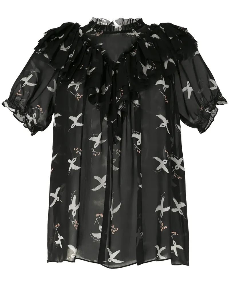 macgraw Migration' Bluse mit Vogel-Print - Schwarz Schwarz