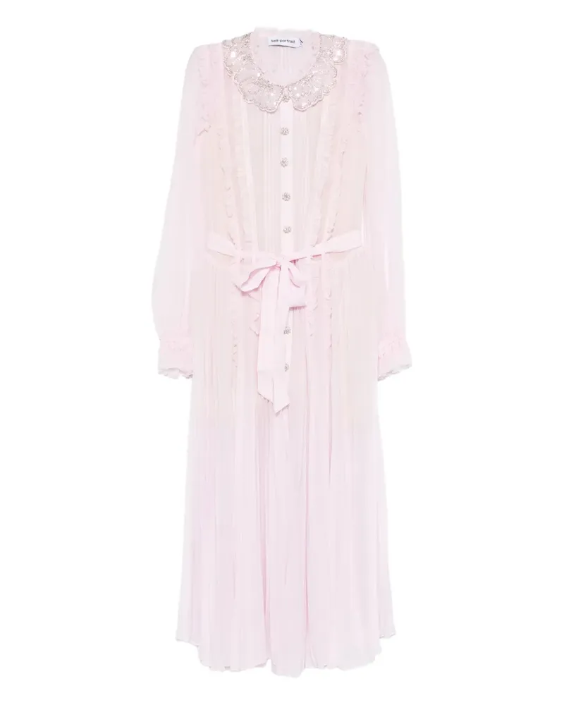 Self-Portrait embellished pleated midi dress - Rosa Rosa