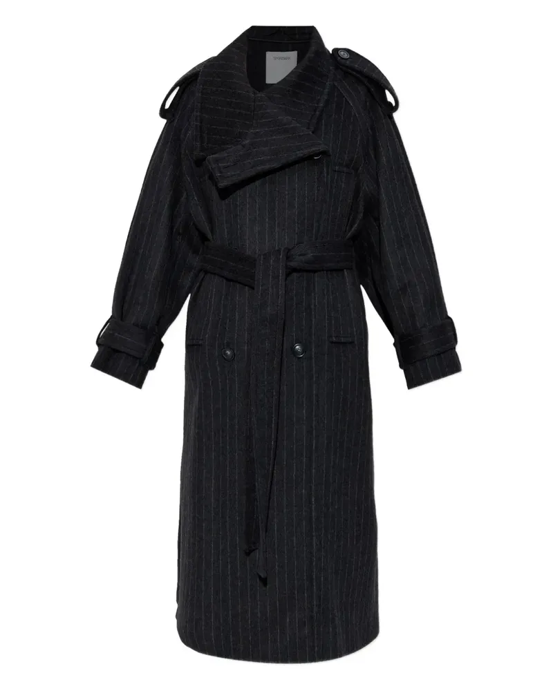 SPORTMAX Mantel mit Nadelstreifen und Gürtel - Schwarz Schwarz