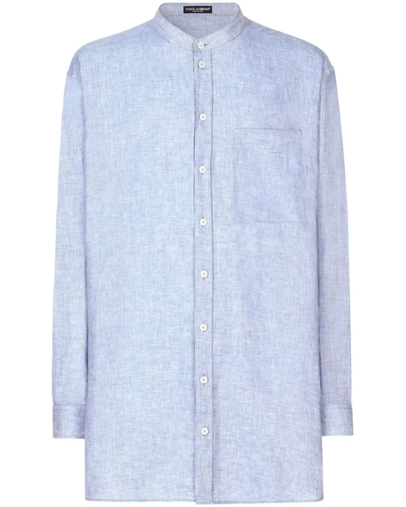 Dolce & Gabbana Leinenhemd mit Stehkragen - Blau Blau