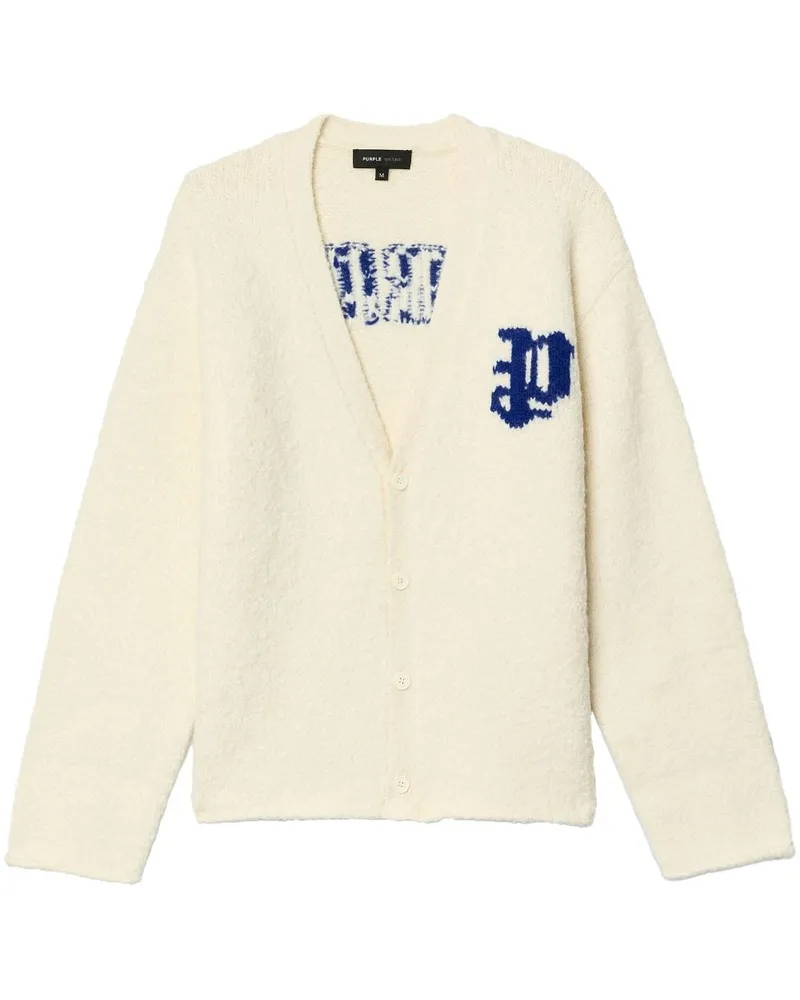 PURPLE BRAND Intarsien-Cardigan mit Logo - Weiß Weiß