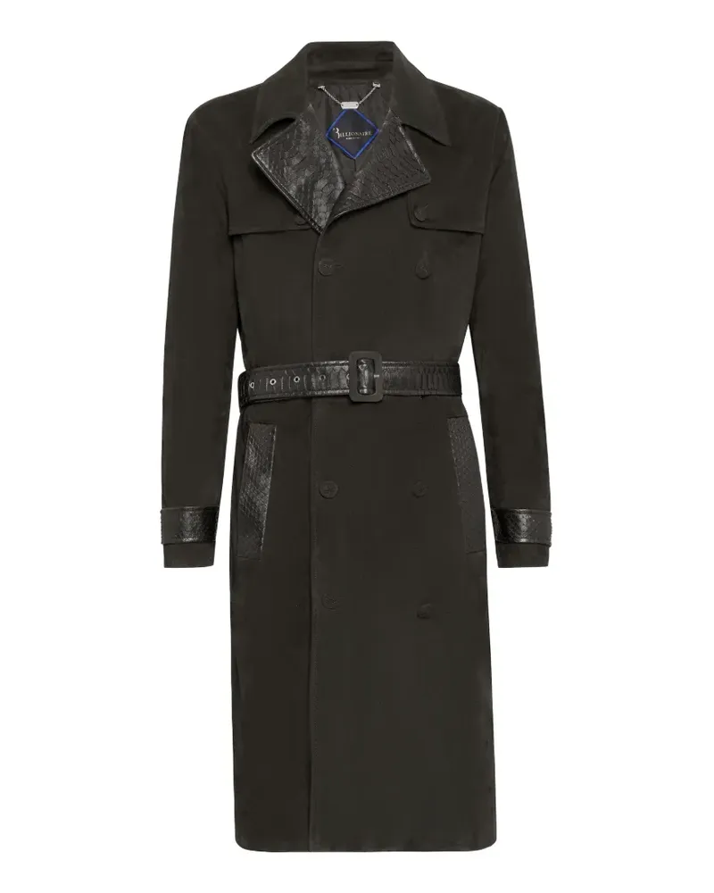 Billionaire Trenchcoat mit Lederbesatz - Schwarz Schwarz