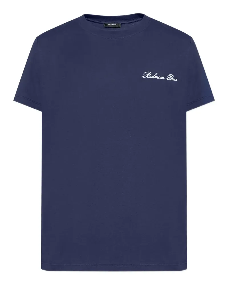 Balmain T-Shirt mit Logo-Stickerei - Blau Blau