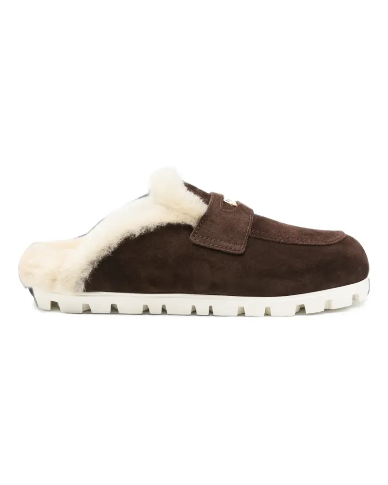 Miu Miu shearling-lined suede flat mules - Braun Braun