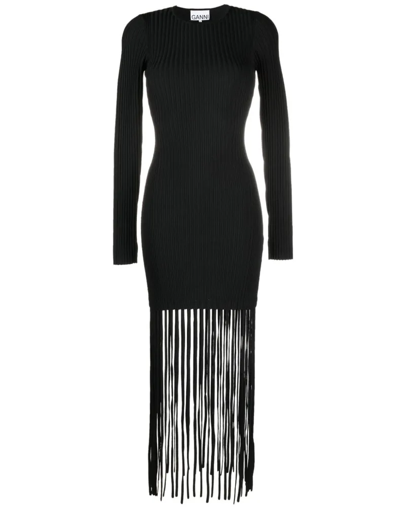 Ganni Strickkleid mit Fransen - Schwarz Schwarz