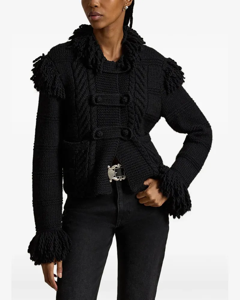 Ralph Lauren Cardigan mit Zopfmuster und Fransen - Schwarz Schwarz