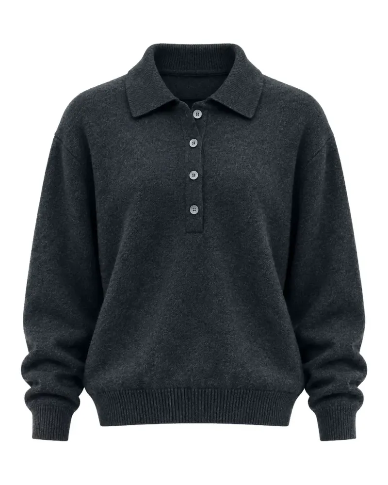LOW CLASSIC Geknöpfter Pullover mit Polokragen - Grau Grau