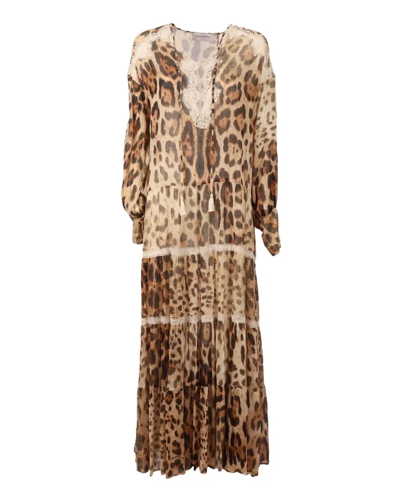 Ermanno Scervino leopard-print lace-trimmed maxi dress - Nude Nude