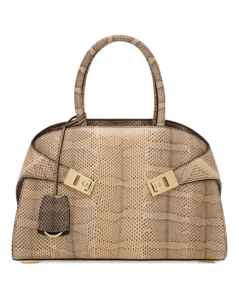 Ferragamo Hug Tote Bag aus Schlangenleder - Nude Nude