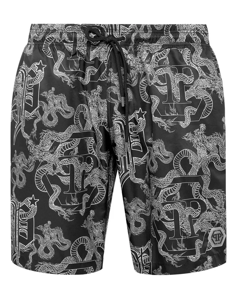 Philipp Plein Badeshorts mit grafischem Print - Schwarz Schwarz