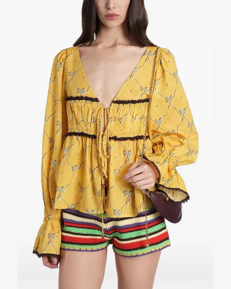 SIEDRES bow-print ruffled top - Gelb Gelb