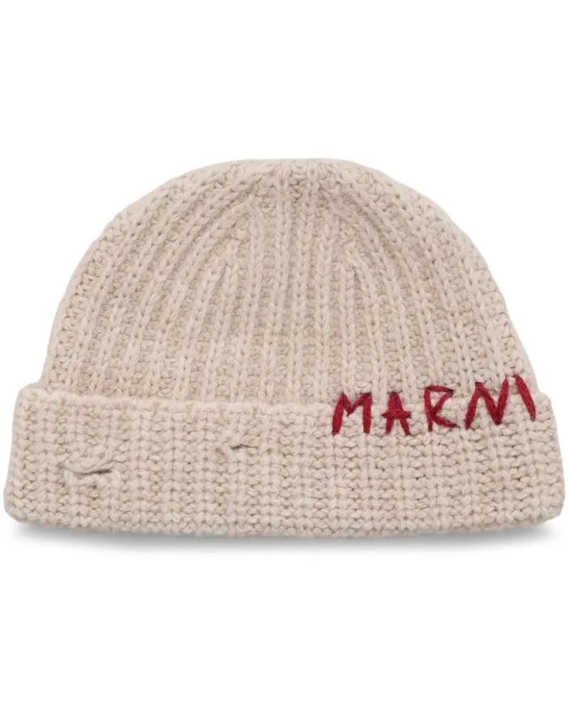 Marni Beanie mit Logo-Stickerei Nude