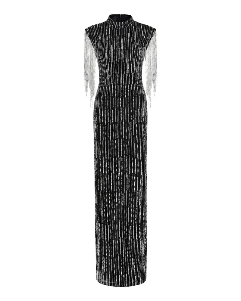 Pinko Kleid mit Kristallen und Fransen - Schwarz Schwarz