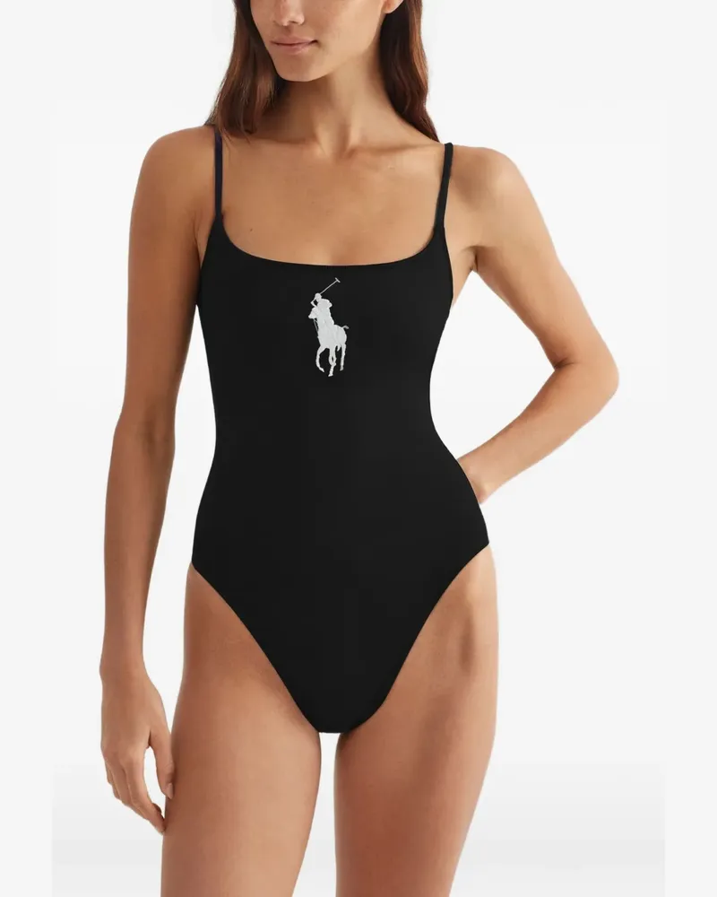 Ralph Lauren logo-embroidered scoop-neck swimsuit - Schwarz Schwarz