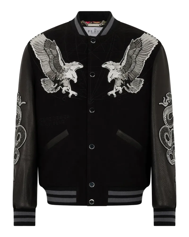Philipp Plein Bomberjacke mit Lederärmeln - Schwarz Schwarz