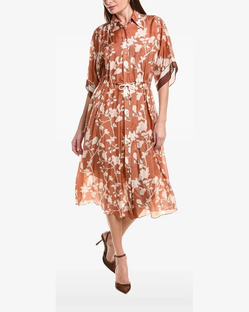 Brunello Cucinelli floral-print drawstring midi dress - Braun Braun