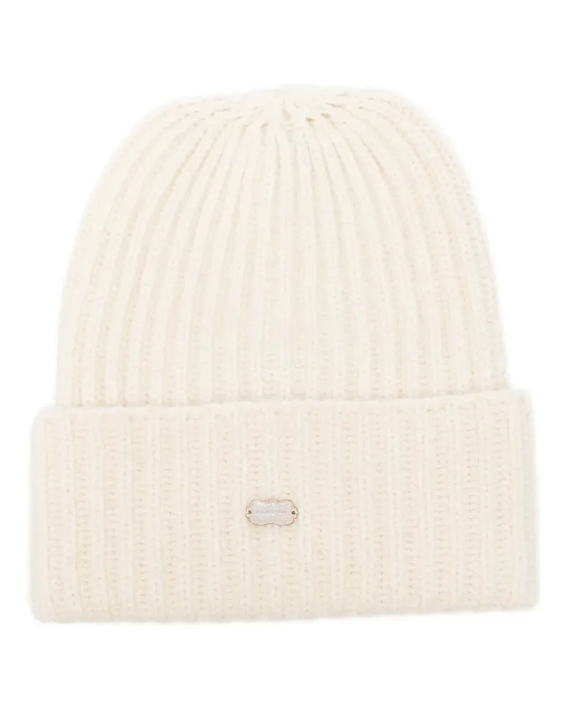 AGNONA Gerippte Beanie mit Logo - Nude Nude