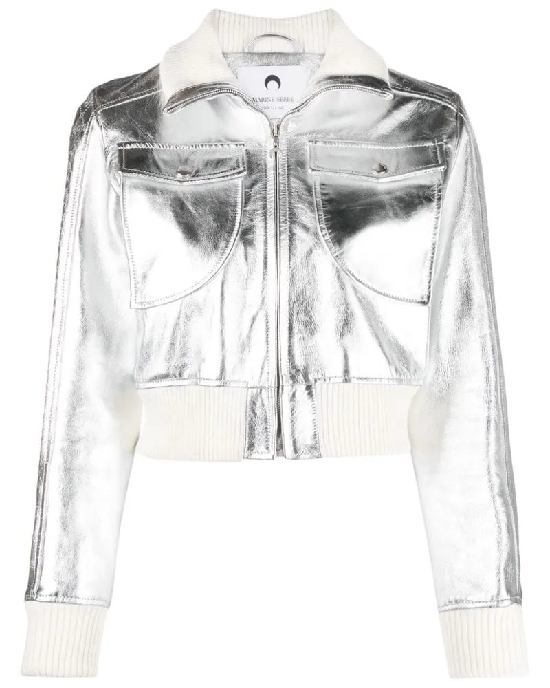 Marine Serre Lederjacke mit Monogrammmuster - Silber Silber