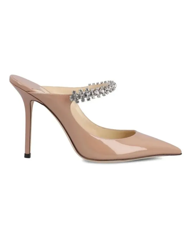 Jimmy Choo Bing 100 Mules aus Lackleder in Ballettrosa mit Kristallriemen Rosa