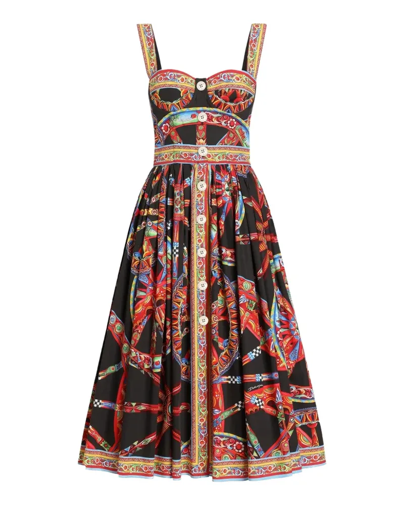 Dolce & Gabbana Langes Kleid mit Carretto-Print - Schwarz Schwarz