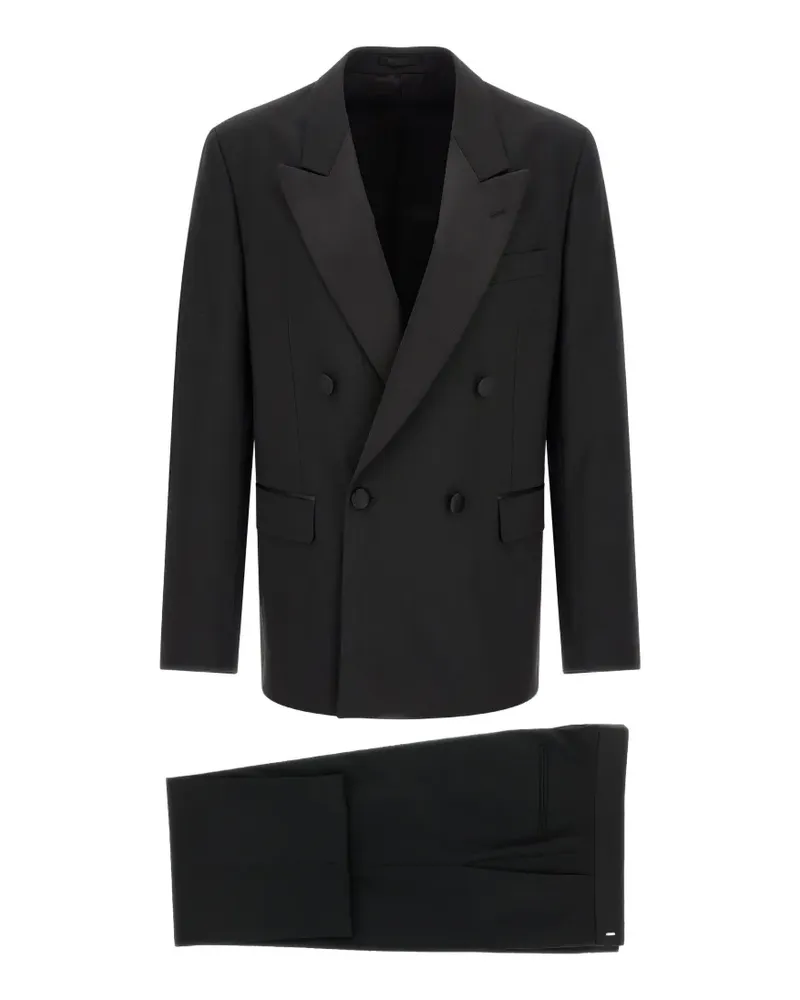 LARDINI Doppelreihiges Jackett mit Satinbesatz - Schwarz Schwarz