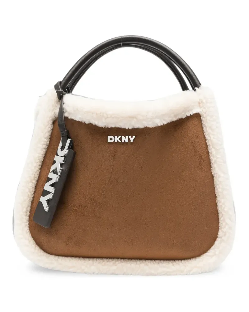DKNY shearling-trim logo-plaque tote bag - Braun Braun