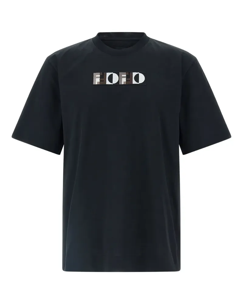 Fendi T-Shirt mit Logo-Stickerei - Schwarz Schwarz