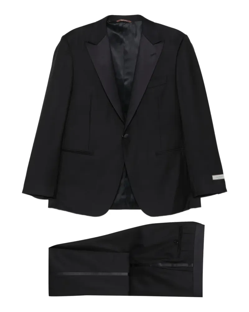 Canali Einreihiger Smoking mit Logo-Patch - Blau Blau