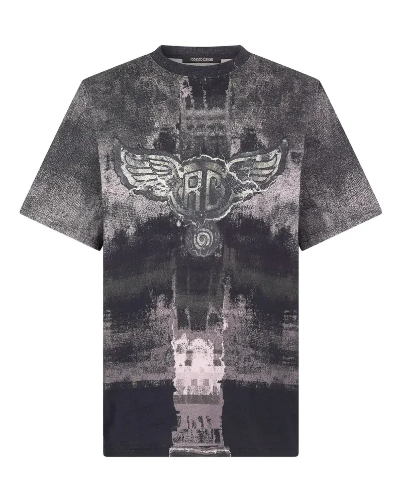 Roberto Cavalli T-Shirt mit Monogramm-Print - Schwarz Schwarz