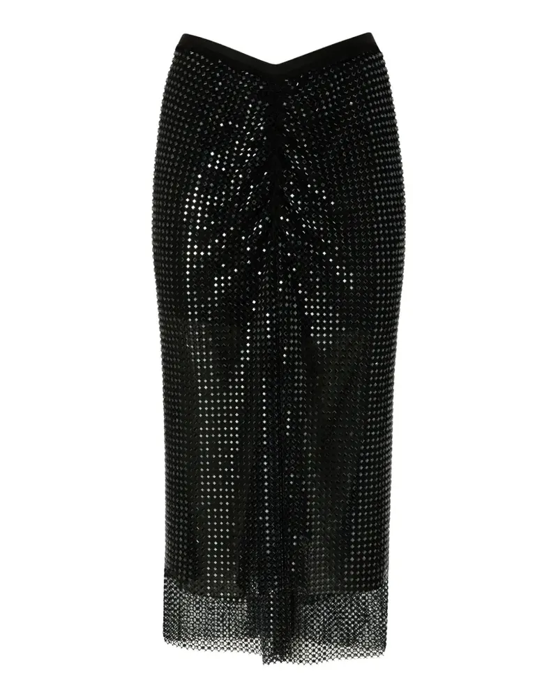 Pinko mesh-effect calf-length skirt with rhinestones - Schwarz Schwarz