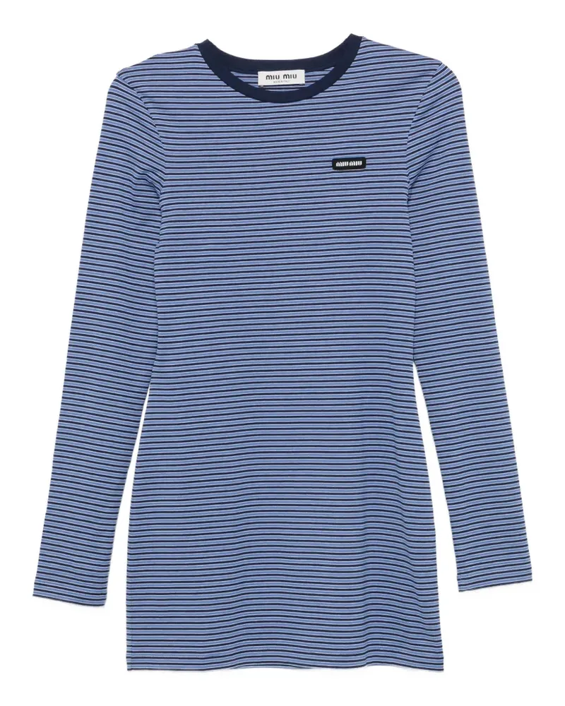 Miu Miu Gestreiftes Minikleid mit Logo-Patch - Blau Blau