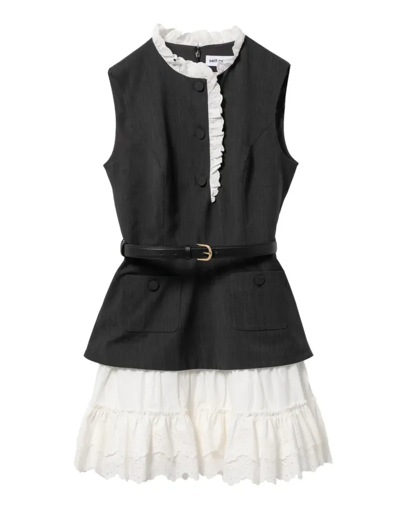 Self-Portrait Minikleid mit Rüschen - Grau Grau