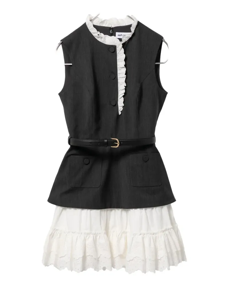 Self-Portrait frill mini dress - Grau Grau