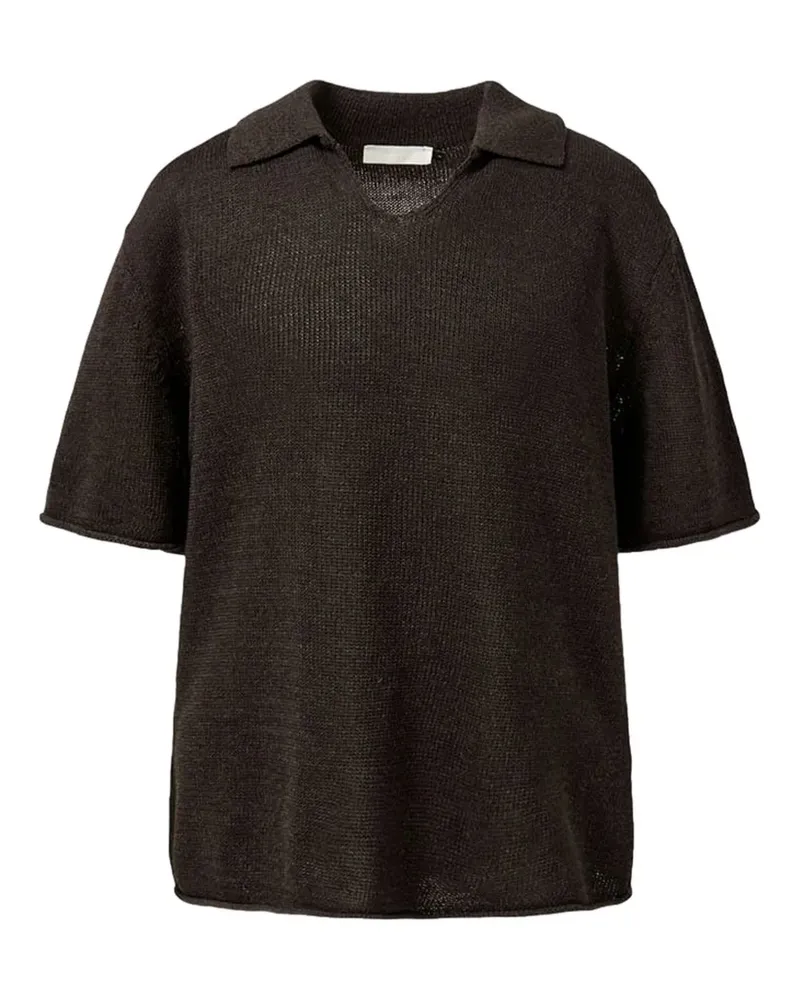 AMOMENTO Fein gestricktes Poloshirt - Braun Braun