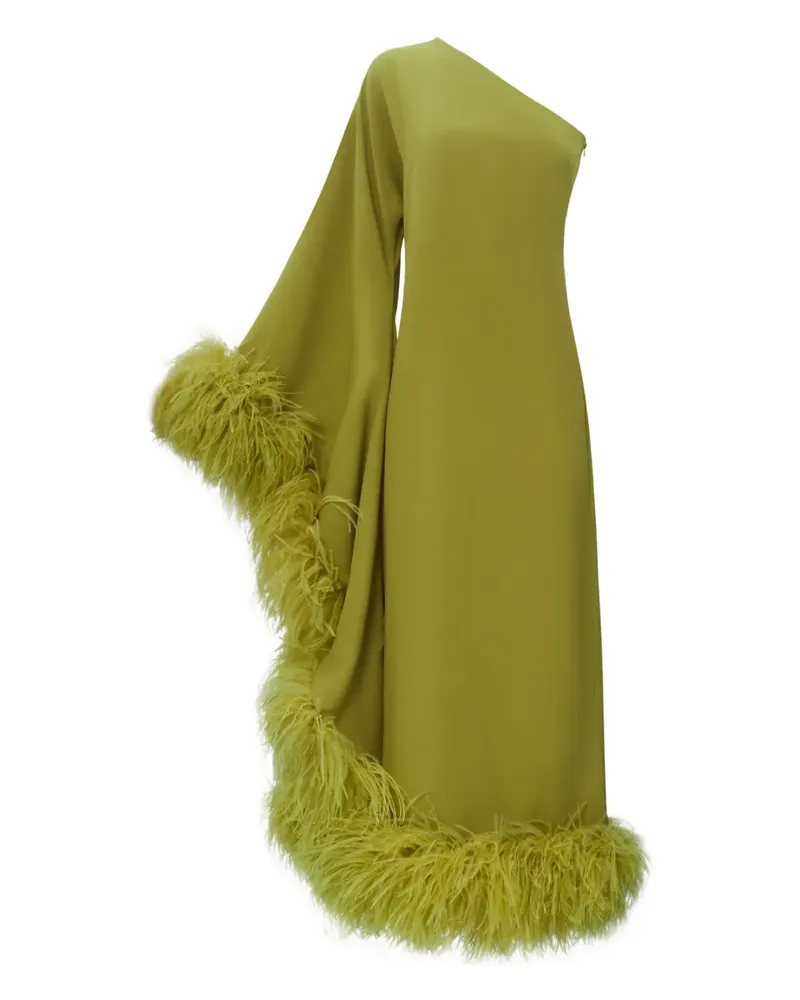 Taller Marmo Baler One-Shoulder-Maxikleid mit Federbesatz - Grün Grün
