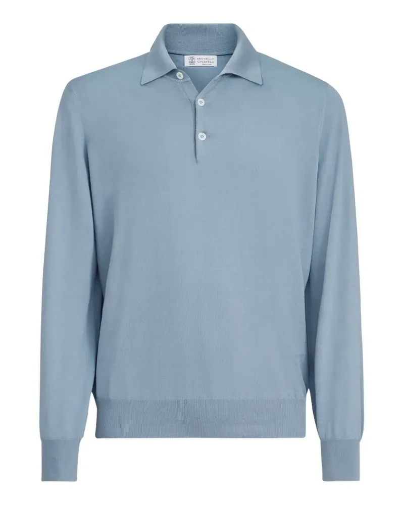 Brunello Cucinelli cotton lightweight knit polo shirt - Blau Blau