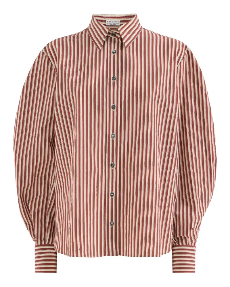 Brunello Cucinelli Gestreiftes Popeline-Hemd mit Monili - Rot Rot