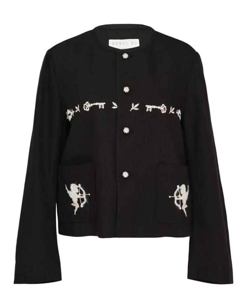 Renli Su Bestickte Jacke mit rundem Ausschnitt - Schwarz Schwarz