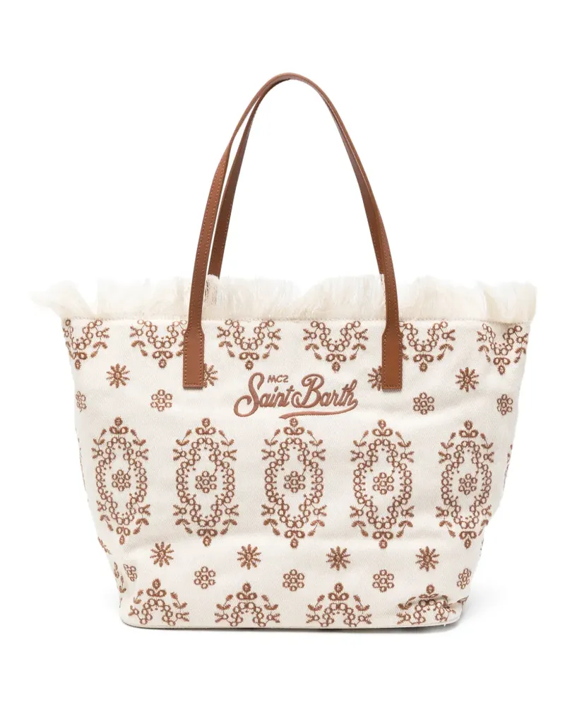 MC2 Saint Barth City embroidered fringe tote bag - Nude Nude
