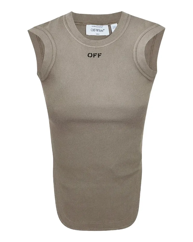 OFF-WHITE logo-print ribbed tank top - Nude Nude