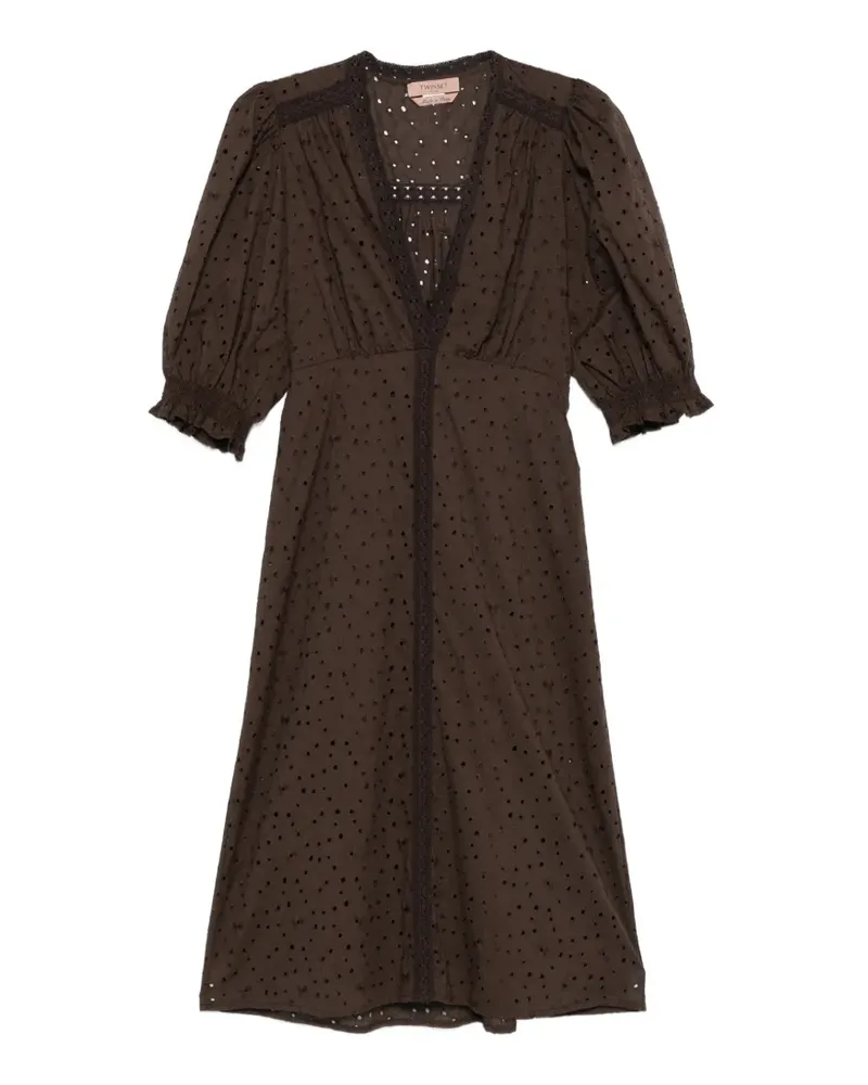 Twin-Set Midikleid mit Puffärmeln - Braun Braun