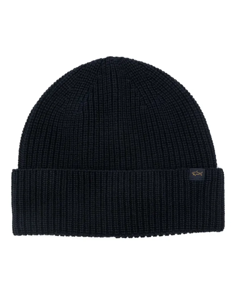 Paul & Shark Gerippte Beanie - Blau Blau