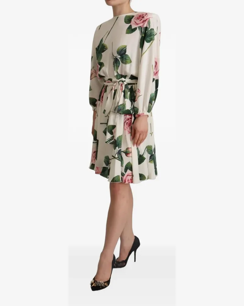 Dolce & Gabbana Minikleid mit Rosen-Print - Weiß Weiß