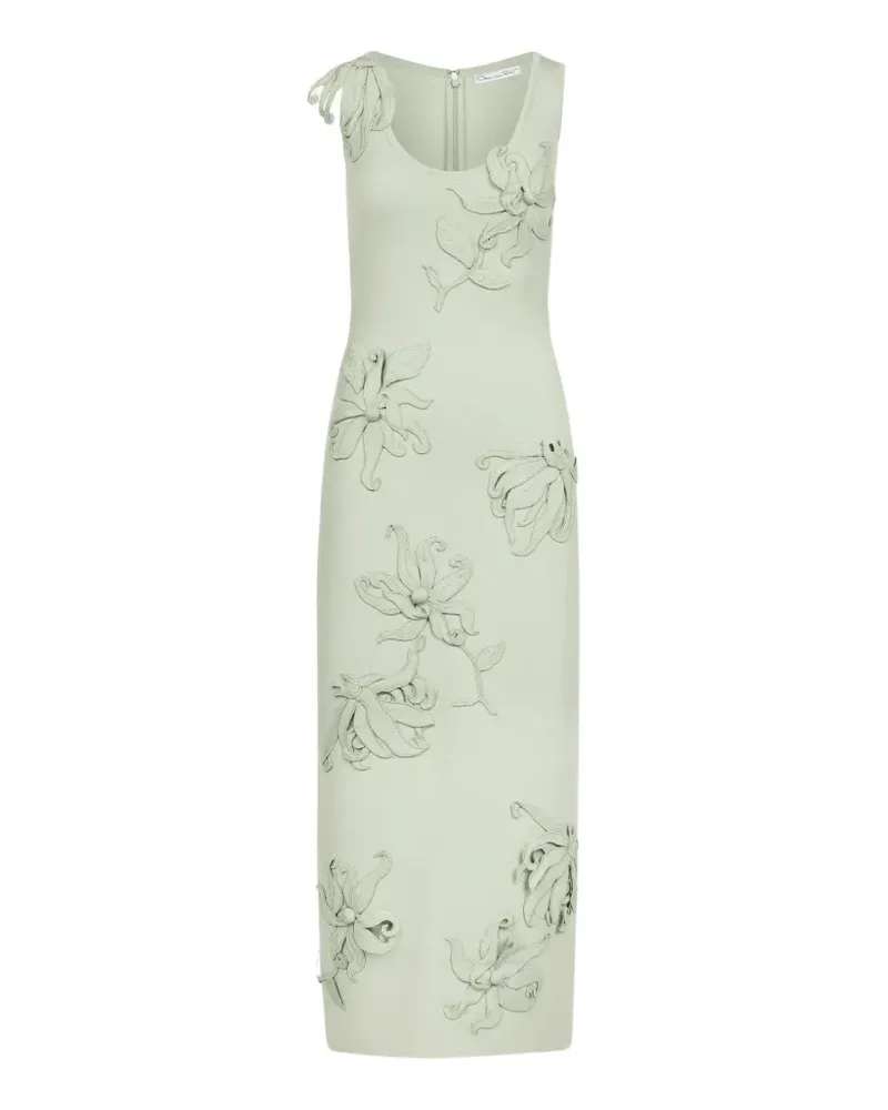 Oscar de la Renta Bleistiftkleid mit Hibiskus-Stickerei - Grün Grün