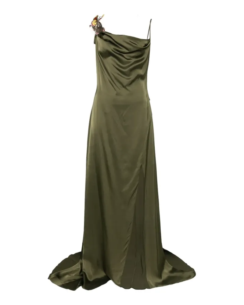 Blumarine butterfly-appliqué cowl-neck dress - Grün Grün